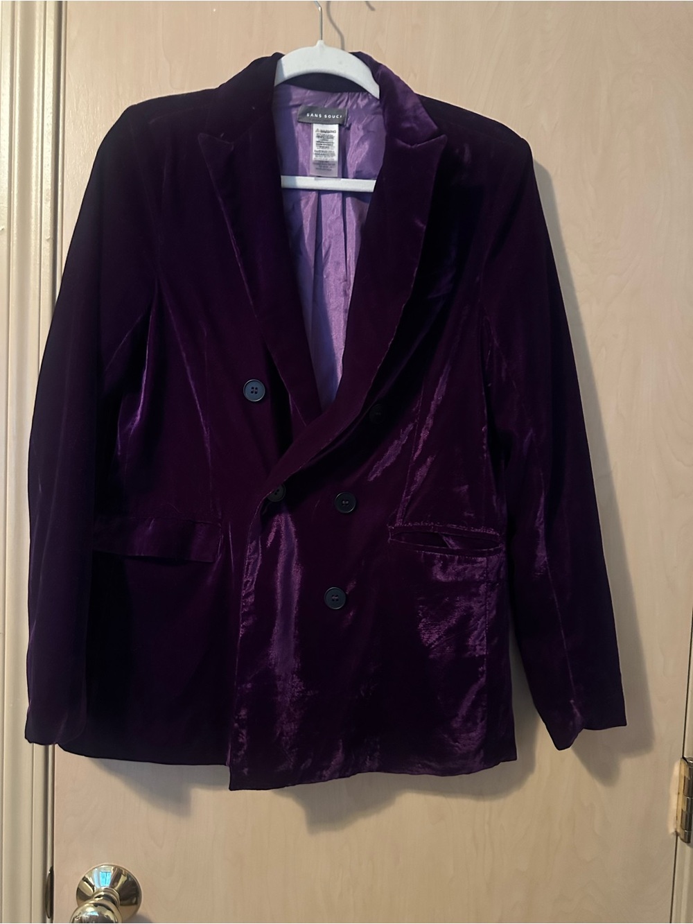Sans Souci Deep Purple Velvet Double-Breasted Blazer